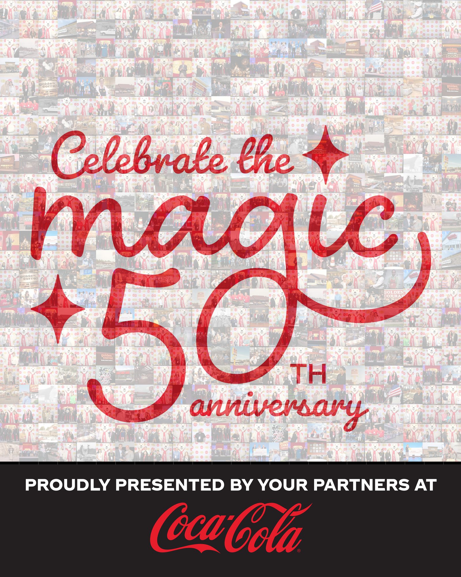 Coca-Cola branded photo mosaic assembled from Golden Corral national convention photos at a PBPC brand activation