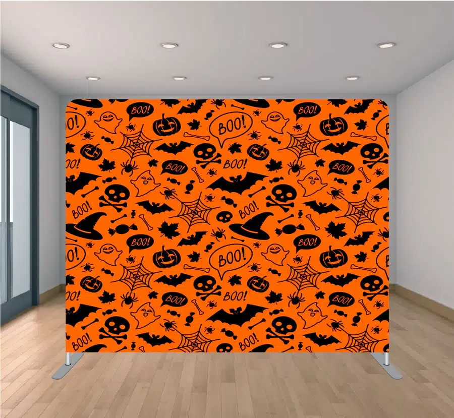 Halloween Boo Hats photo booth backdrop with witch-hat motif