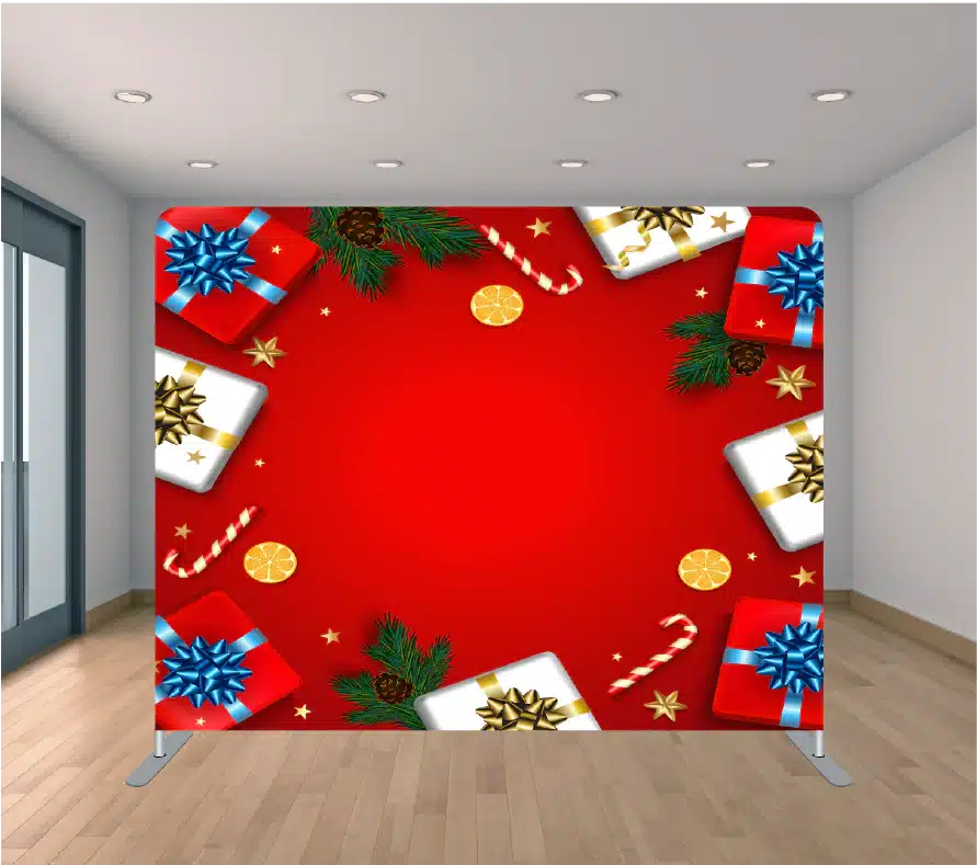 Holiday 22 seasonal photo booth backdrop with festive decor
