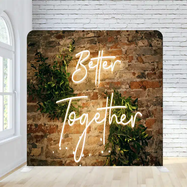 Better Together neon-script photo booth backdrop