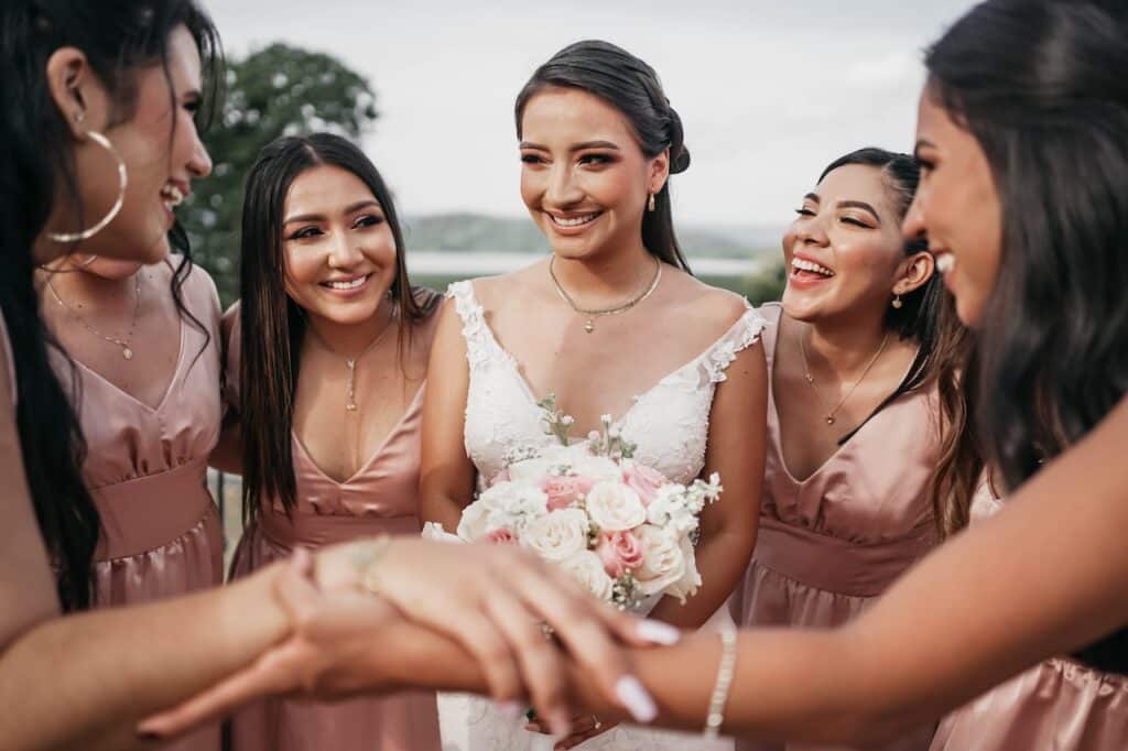 bride with bridesmaids